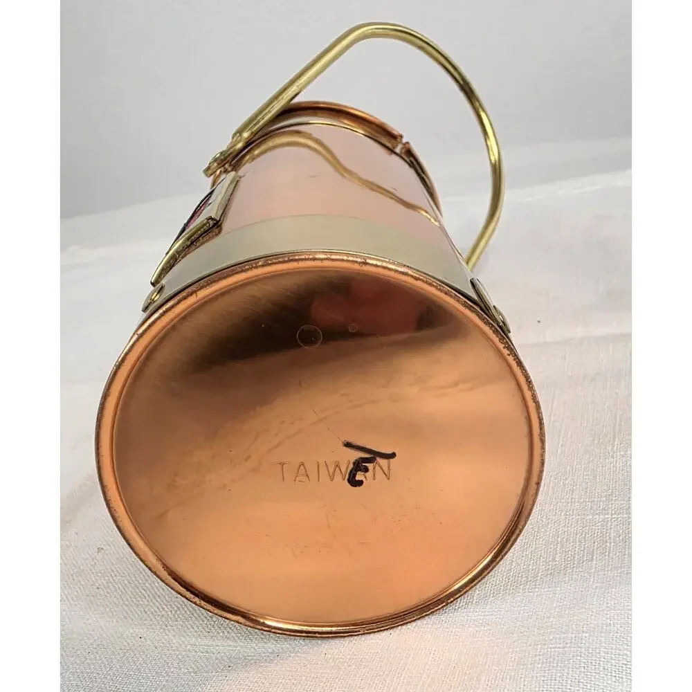 Copper and Brass Long Fireplace Match Stick Holder with Striker Cottagecore